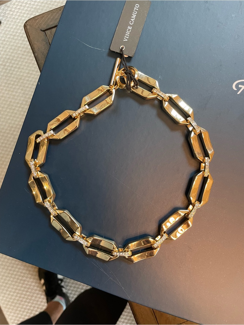 Vince Camuto Gold Faceted Link Necklace with Crystal Accents. New with tag
